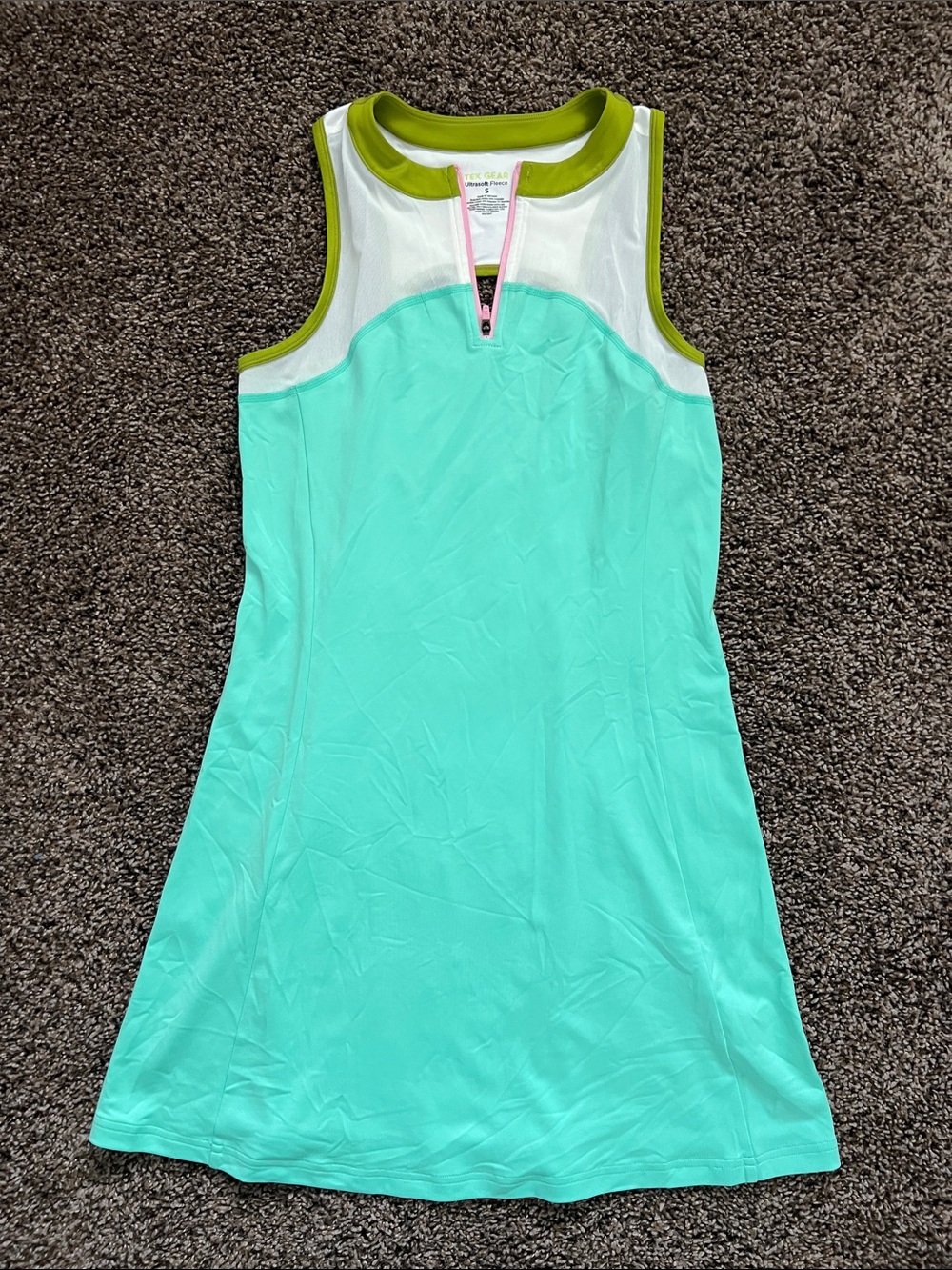 tek gear white mint green olive collar zip dress